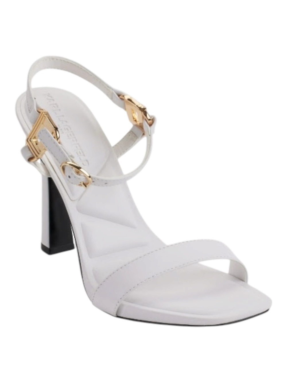 KARL LAGERFELD Women's Cybil Evening Ankle Strap Dress Heel White Leather sz 7.5